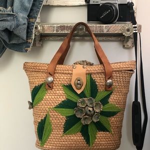 Vintage handmade basket bag with flowers